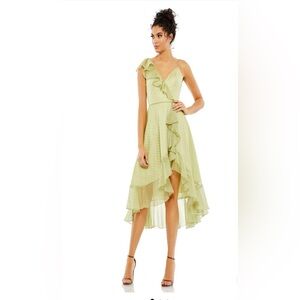 Leena For Mac Duggal Lime Ruffled Faux Wrap Polka Dot Midi Dress Sz 4 NWT.